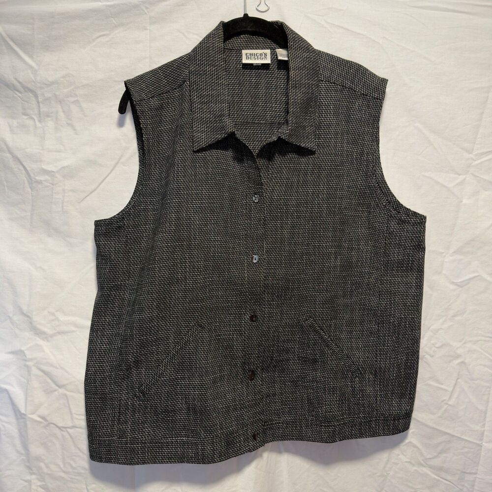 Vintage Y2K Chico’s Design Black White Textured Button Vest Womens Size 3 L XL